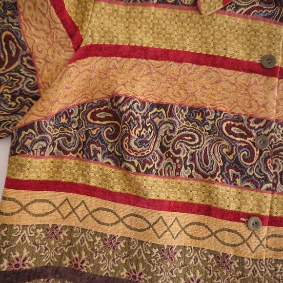 Alfred Dunner Yellow Maroon Paisley Striped Tapestry Button Up Jacket 20W - Picture 6 of 11